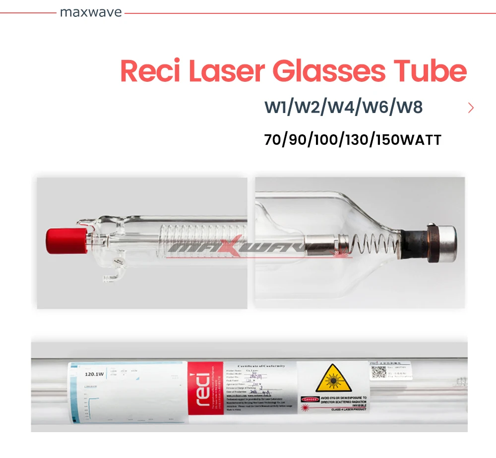 Maxwave Reci CO2 лазерная трубка W2 90 Вт+ Reci Лазерный источник питания DY10 90 Вт использование для CO2 лазерной гравировки и резки