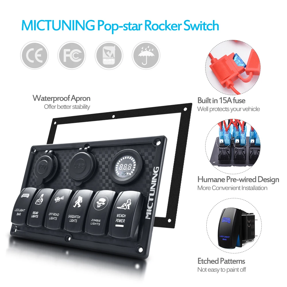 MICTUNING кулисный переключатель панель предохранитель с 6 бандами ВКЛ ВЫКЛ тумблер