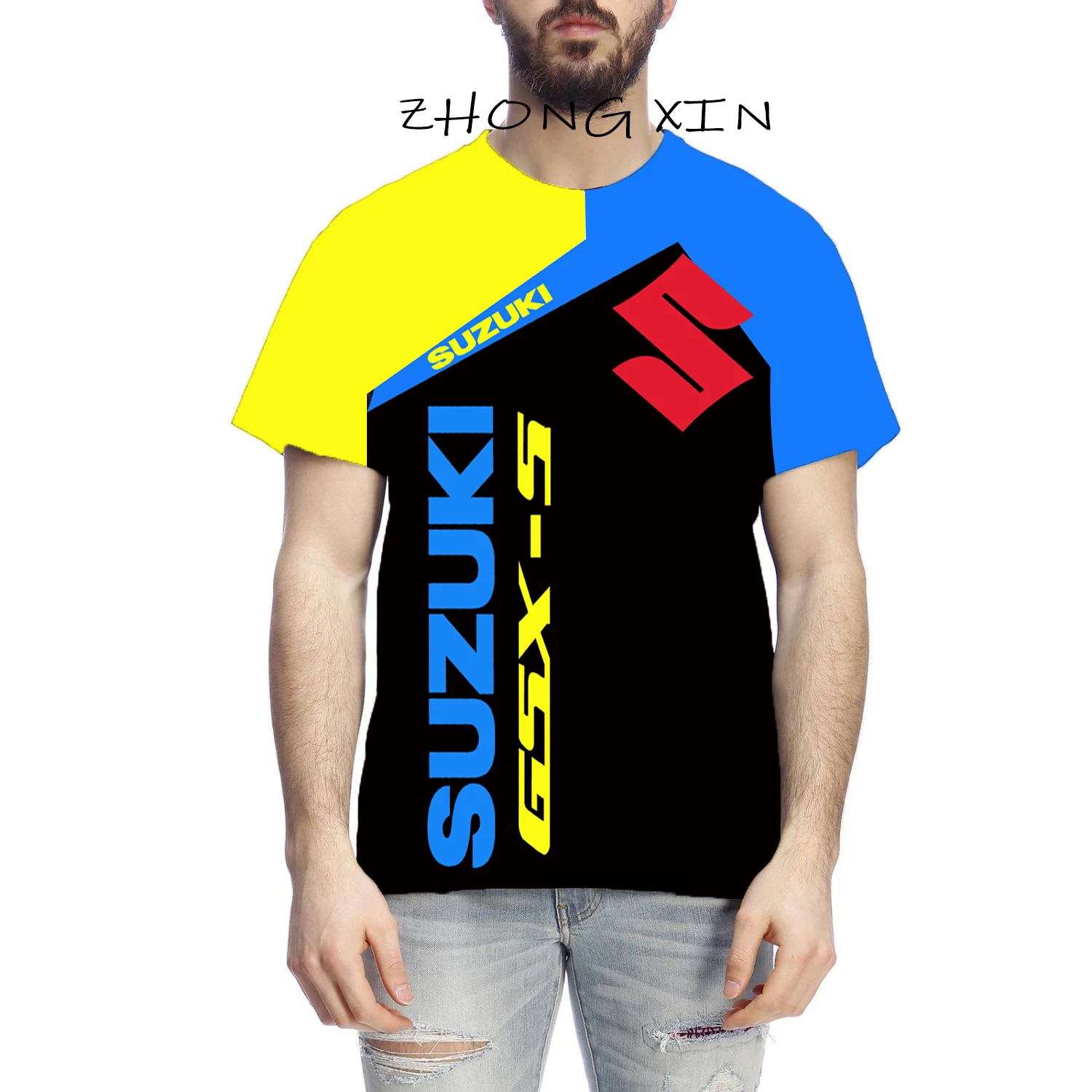 

3d printing T-shirt men's motorcycle logo racing uniform casual sports top oversized streetwear 2021