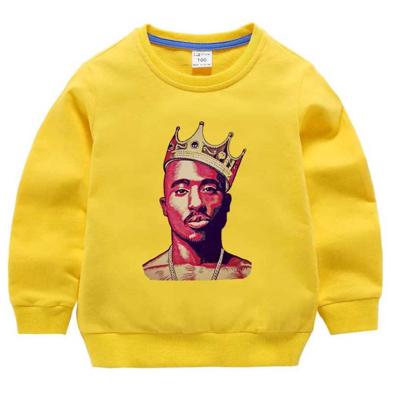Детские хлопковые толстовки с капюшоном в стиле хип-хоп с принтом 2pac, хлопковый пуловер для девочек, топы для маленьких мальчиков, осенняя одежда - Цвет: T127J-yellow