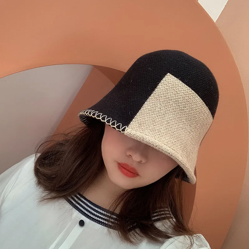 

Winter Warm Thicken Wool Splice Bucket Hat Fisherman Hat Outdoor Travel Hat Sun Cap For Women Knit Hats Hoilday