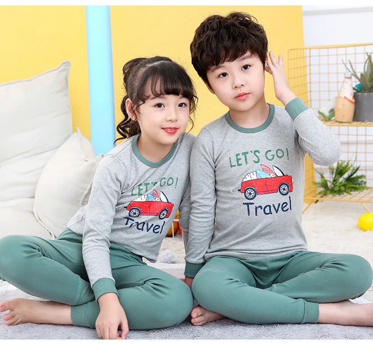 

Пижама для мальчиков и девочек, одежда для сна, новинка, осенне-зимняя детская одежда с длинным рукавом, одежда для сна, хлопковые Пижамные к...
