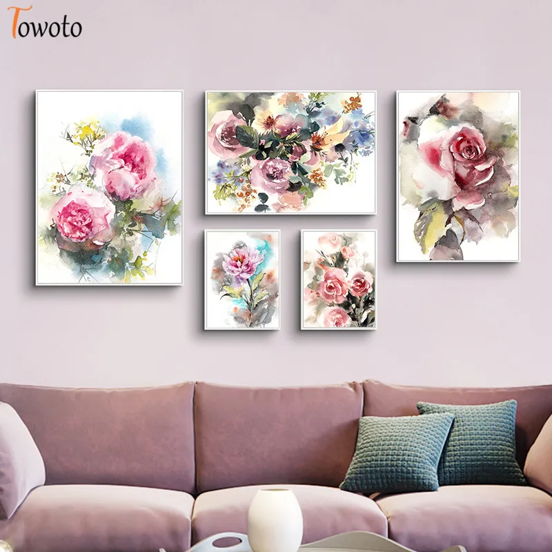 Настенная картина с акварелью и цветами для гостиной настенный постер принтом