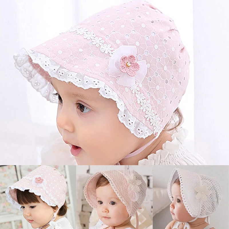 

Girls Cap Cute Lace Flower Baby Hat Summer Baby Girl Sun Hat Princess Hollow Bonnet Cap Cotton Lace-Up Infant Toddler Beanie