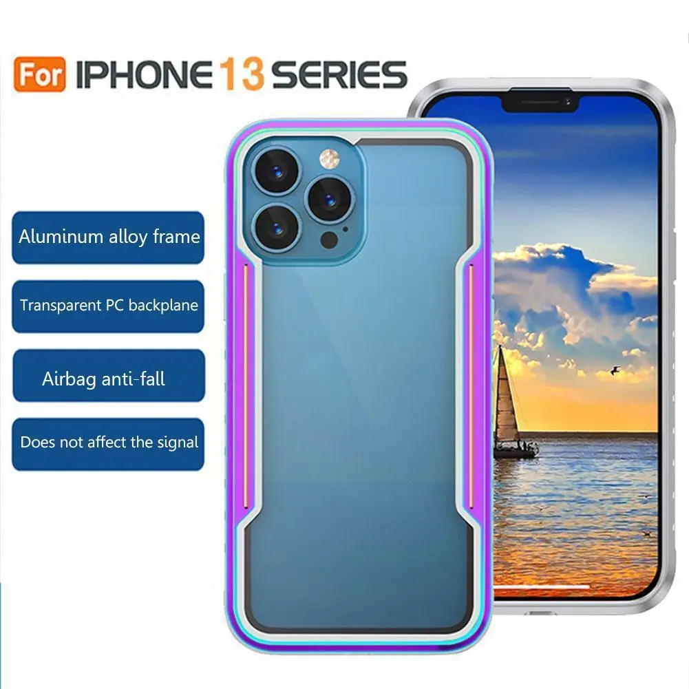 

Suitable For IPhone13 Fashion Metal Mobile Phone Case For Apple 13mini Transparent New For 13ProMax Anti-drop Mobile Phone C1H8