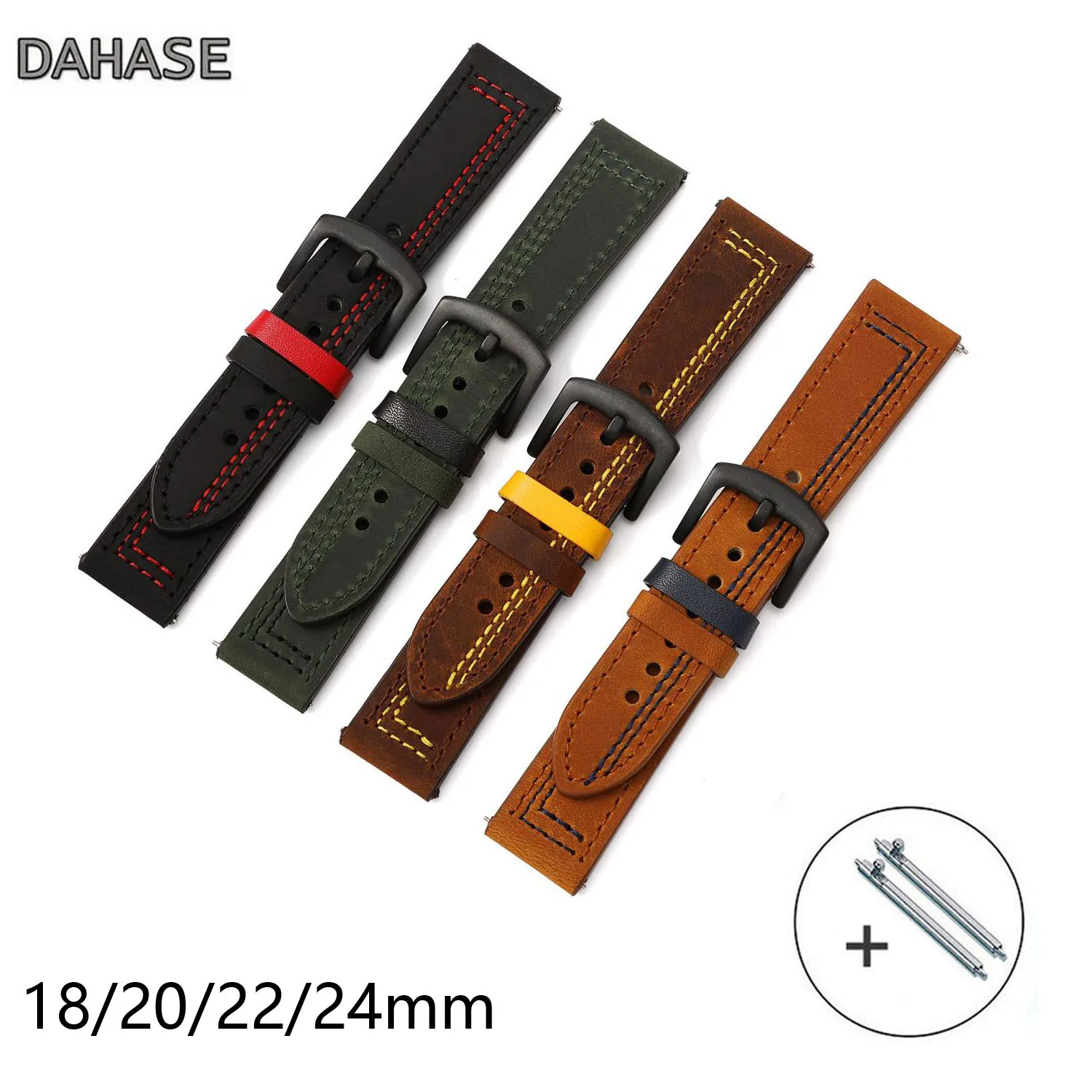 

Genuine Leather Watch Band 18mm 20mm 22mm 24mm Stitch Cowhide Strap Women Men Wristwatch Bands with Qucik Release Pins