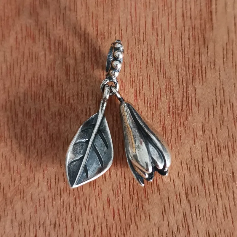 S925 стерлингового серебра ожерелье с магнолией браслет кулон Шарм подходят