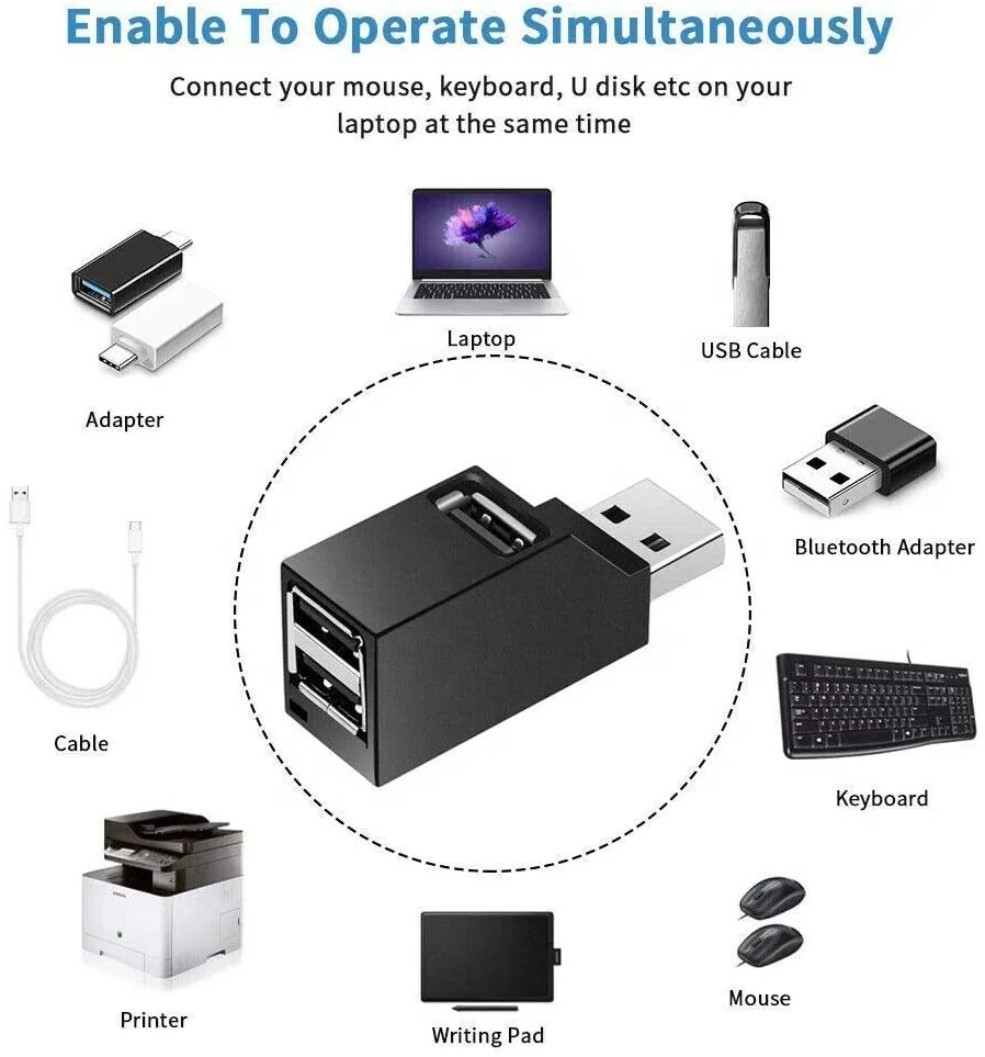 Мини-концентратор USB 2 0 3 порта с функцией зарядки для компьютера клавиатуры