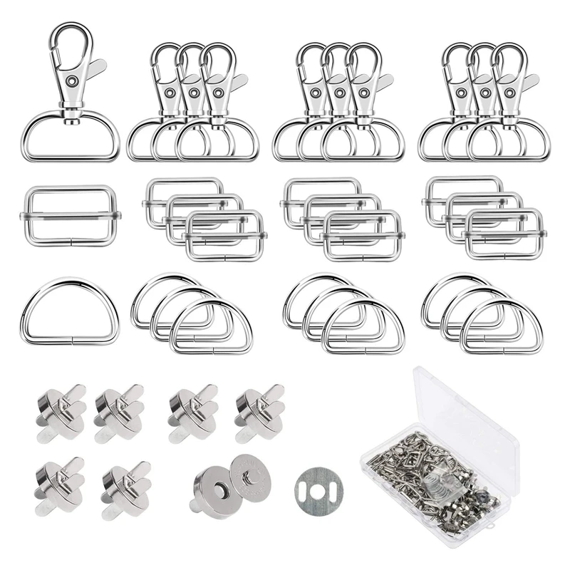 

Swivel Snap Hooks Magnetic Buttons Metal D Ring Tri Glide Slide Buckle for DIY Hardware Belt Adjuster Sewing Accessory