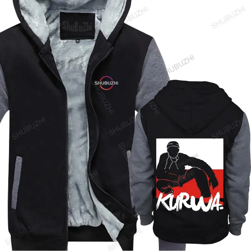 

Funny Kurwa Flag For Poland girl boy cotton Breathable Letter male female winter thick hoodie fleece jacket hooded black Popular