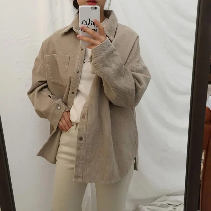 Gentillove новые Harajuku вельветовые куртки женские зимние осенние пальто размера плюс женские Топы Куртки одноцветная одежда - Цвет: Apricot