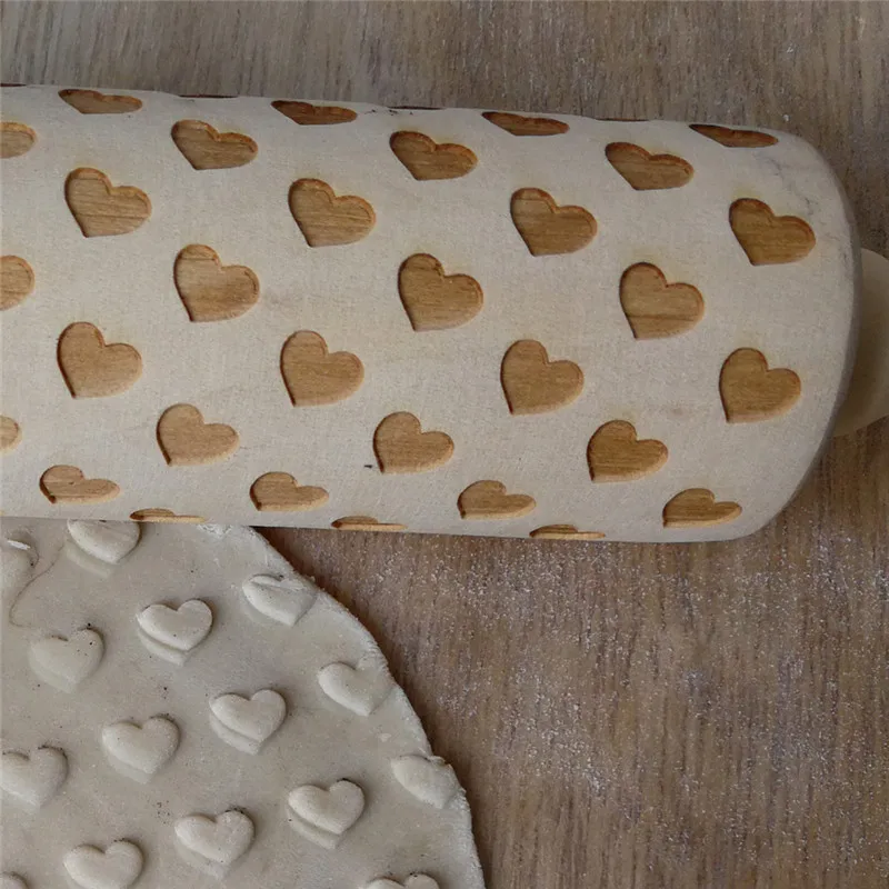 Christmas Party Wooden Valentine's Day Love Rolling Pin Carving Embossed Cookie Dough Stick | Дом и сад