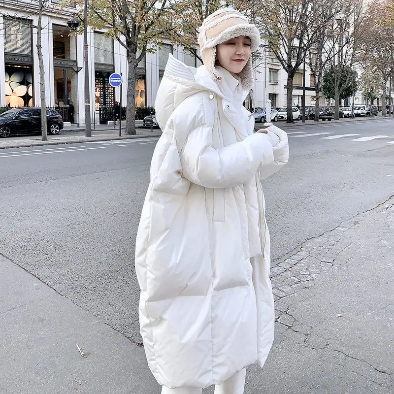 Зимний длинный женский пуховик с белым утиным пухом 2019 зимнее пальто капюшоном