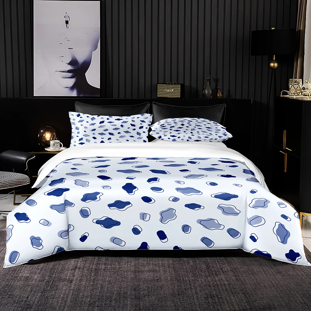 

Light Blue Bedding Set Queen King Size Dark Dot Printing Duvet Cover Premium High End Set with Pillowcase