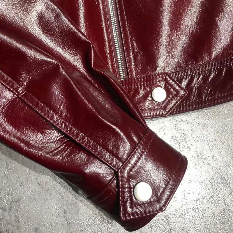 

paint women coat spring leather jacket 2021 new brand wine red color short style fashion female parka real sheepskin coat