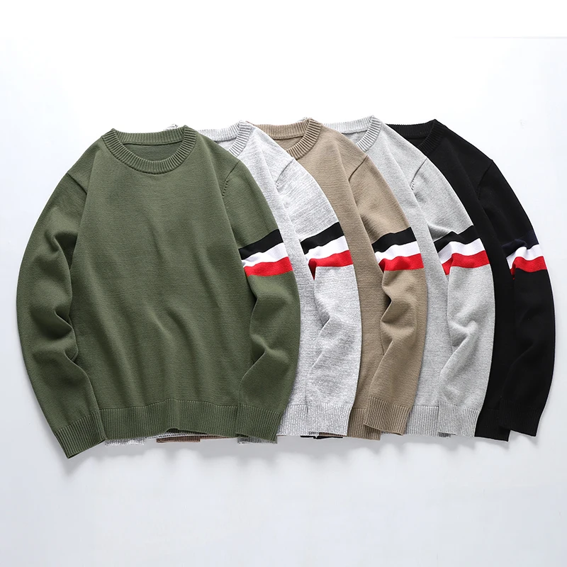 

Autumn/Winter new all-cotton striped long sleeve T shirt Men's round neck pull-over sweater 100% cotton comfortable leisure