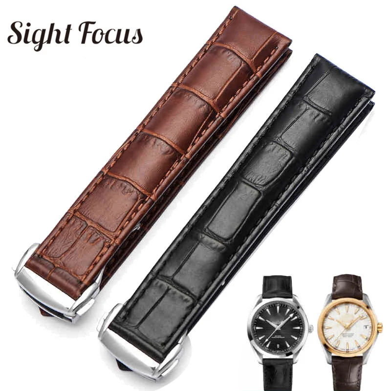 18mm 19mm 20mm 21mm Leather Strap for Omega Watch Speed Seamaster Band Strap Deployant Clasp Black Brown Watchband Bracelet Belt
