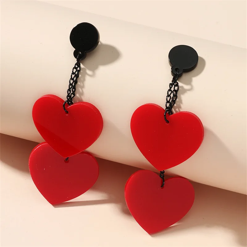 Женские серьги с кисточками и цепочкой в виде красного сердца милые акриловые