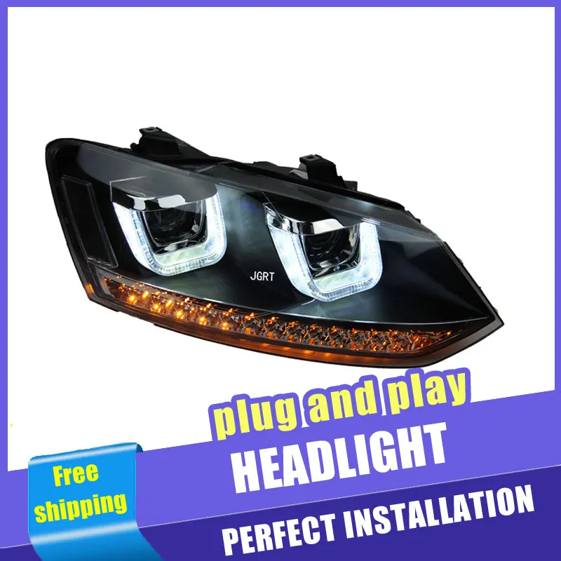 

2PCS Car Style LED headlights for Polo 2007-2017 for Polo head lamp LED DRL Lens Double Beam H7 HID Xenon bi xenon lens
