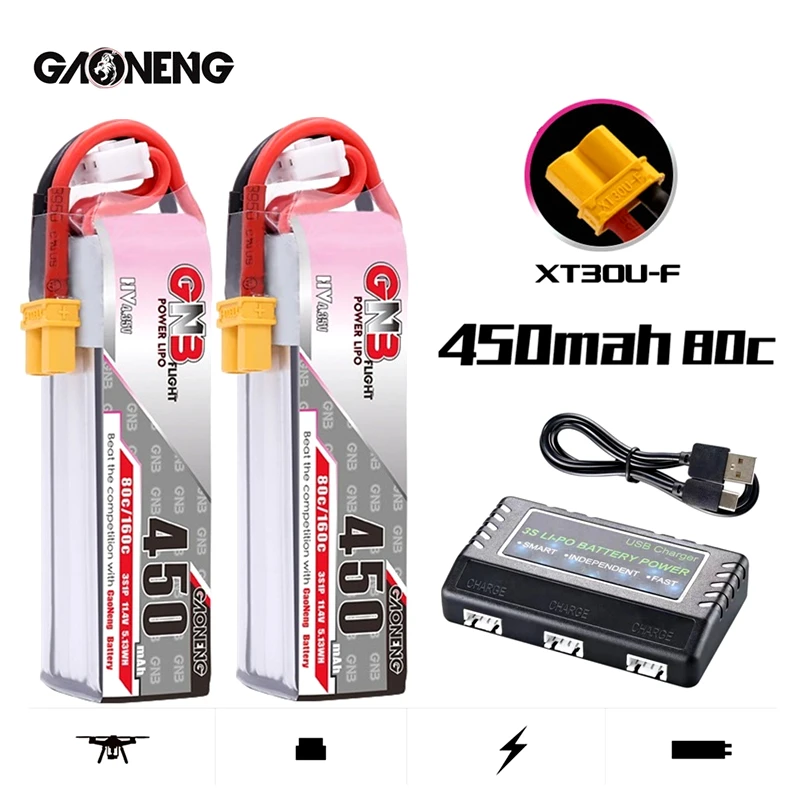

Аккумулятор GNB 3S 11,4 в 450 мАч HV Lipo с зарядным устройством 80C/160C