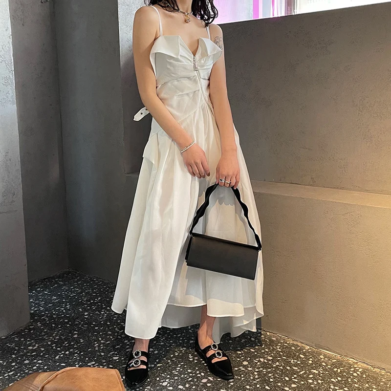 

Strap Dress Women Summer 2021 New Hepburn Style Beach Dress Fairy Chic Design French Sling Long Dress Sexy Party Evening Dress