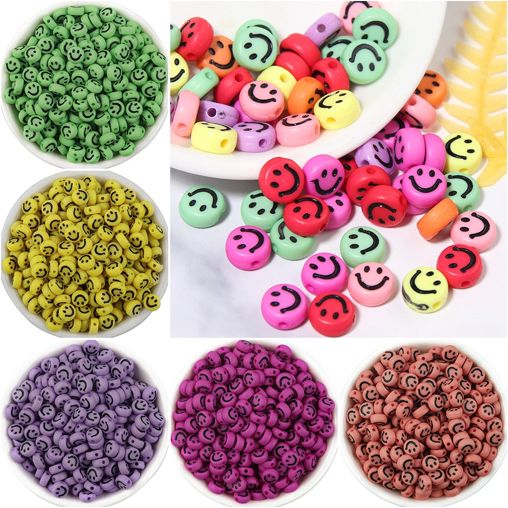 

7mm Plastic Acrylic Round Smile Face Beads 100pcs/Lots DIY Jewelry Making Accessories Bracelet Beads for Kids Women Mix Color M4