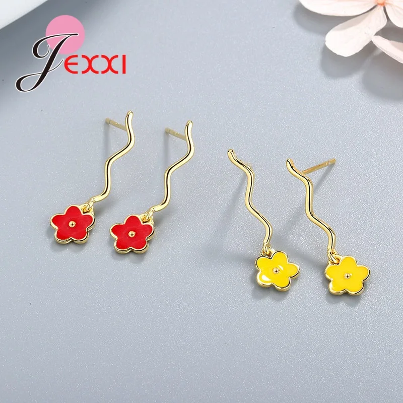 

Korea Design Hand Painted Enamel Glaze Earrings Cute Yellow Flower New Wave Shaped Drop Dangle Earrings Women Jewelry