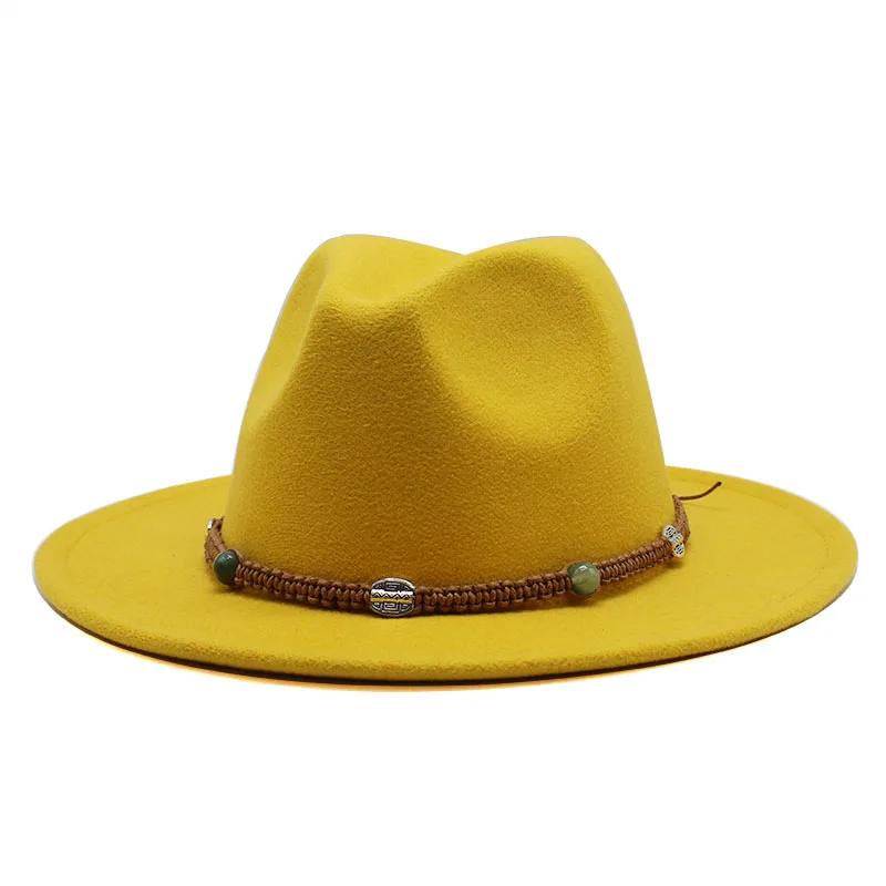 Seioum New Wide Brim White Fedora Hat For Women Wool Felt Hats For Men Fall Winter Panama Gamble Jazz Cap