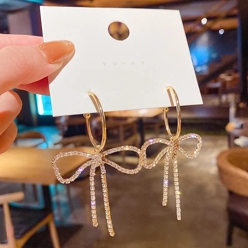 

925 Silvers Stud Bow Rhinestone Earrings Female Stud Earrings
