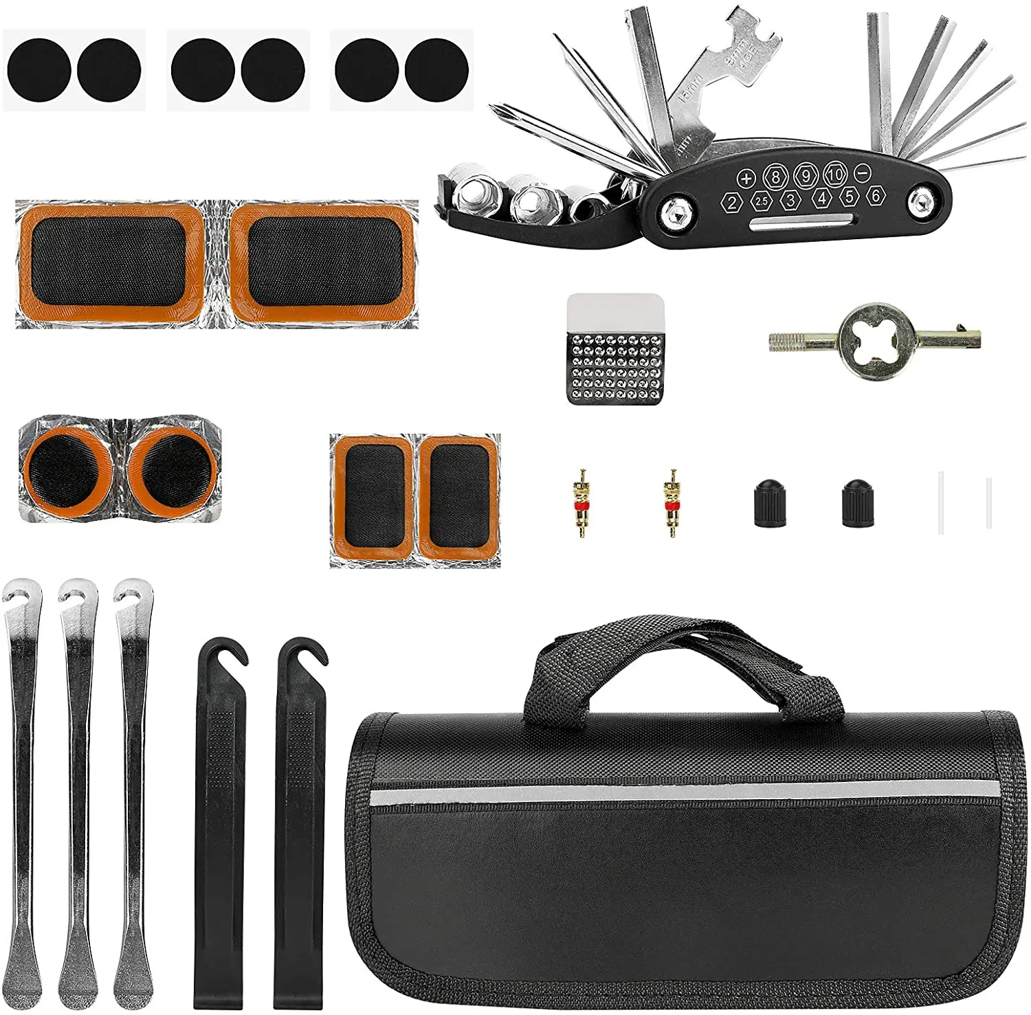 

Bike Tire Repair Kit Multi-Function 16-in-1 Bike Tool Kit Portable Reflective Strip Bike Tool Bag Bike Tire Patch Repair Kit