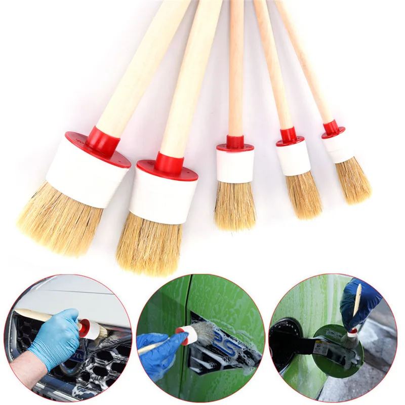 

Auto Care for Interior Dashboard Rims Wheel Soft Bristle Wood Handle Auto Detailing Air-Conditioning Engine Wash Car Brush