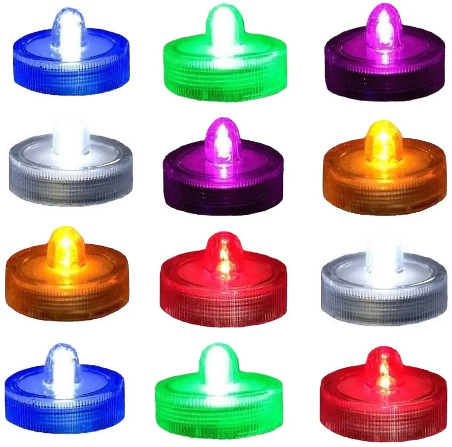 

12pcs Waterproof LED Tealight Simulation Candle Wedding Underwater Swimming Pool Tea Light for Christmas Wedding Party Decor