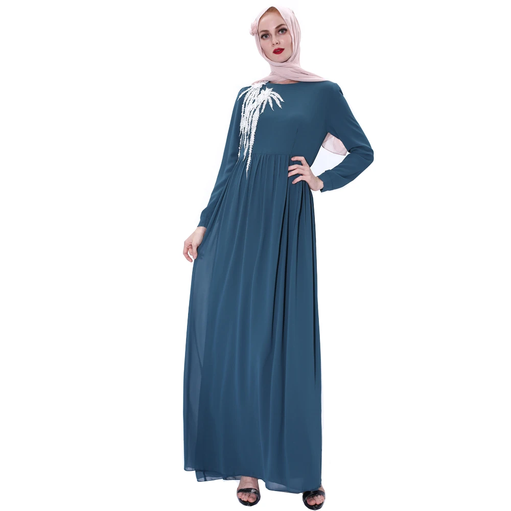 

New Applique Turkish Dress Muslim Female Chiffon Flower Long Dress abaya dubai kuftan muslim fashion MSL096
