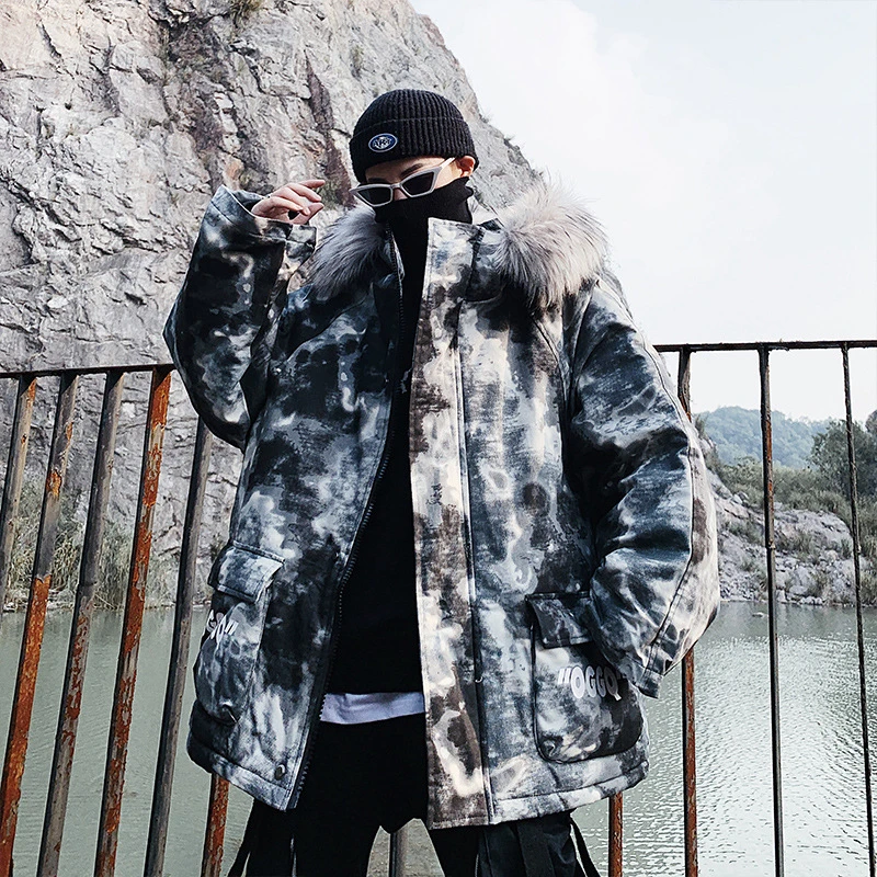 Камуфляжная зимняя куртка толстая Мужская Уличная парка с капюшоном меховое