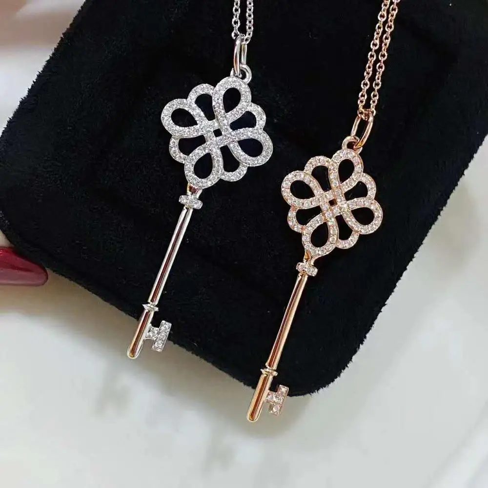 

Trendy Chinese Knot Key Pendant Necklaces For Women Girlfriend Gift S925 Sterling Silver Original 1:1 LOGO Luxury Jewelry
