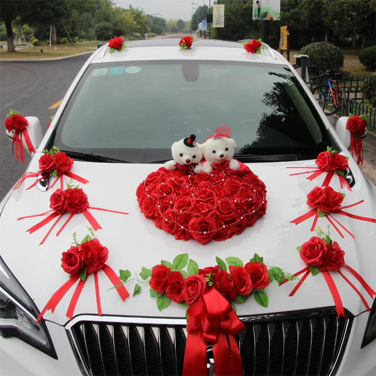 2019 Свадебные украшения для автомобиля цветы искусственные роза с медведем