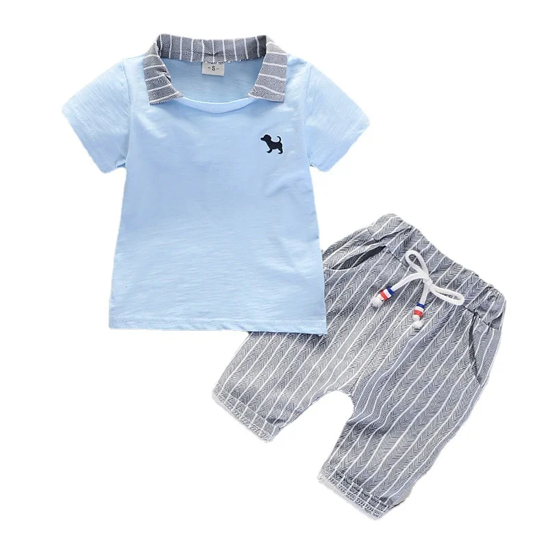 Летняя детская модная одежда футболка в полоску для маленьких мальчиков шорты 2