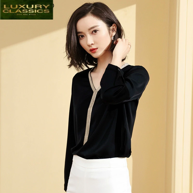 Tops Womens Chiffon Blouse and Blouses Long Sleeve Black Shirts Korean Fashion Clothing Blusas Mujer De Moda 2021 LWL1765