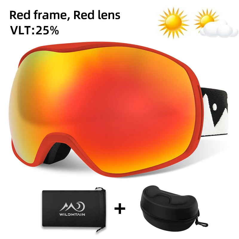 Red with case WILDMTAIN очки горнолыжные, зимние противотуманные очки, двухслойные лыжные очки, УФ-защита, для спорта на открытом воздухе, молодежные мужские и женские лыжные очки - Цвет: Red with case