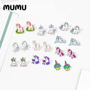 2020 New Cute Unicorn Stud Earring Cartoon Animal Acrylic Earring Handmade Earrings Epoxy Jewelry Fo