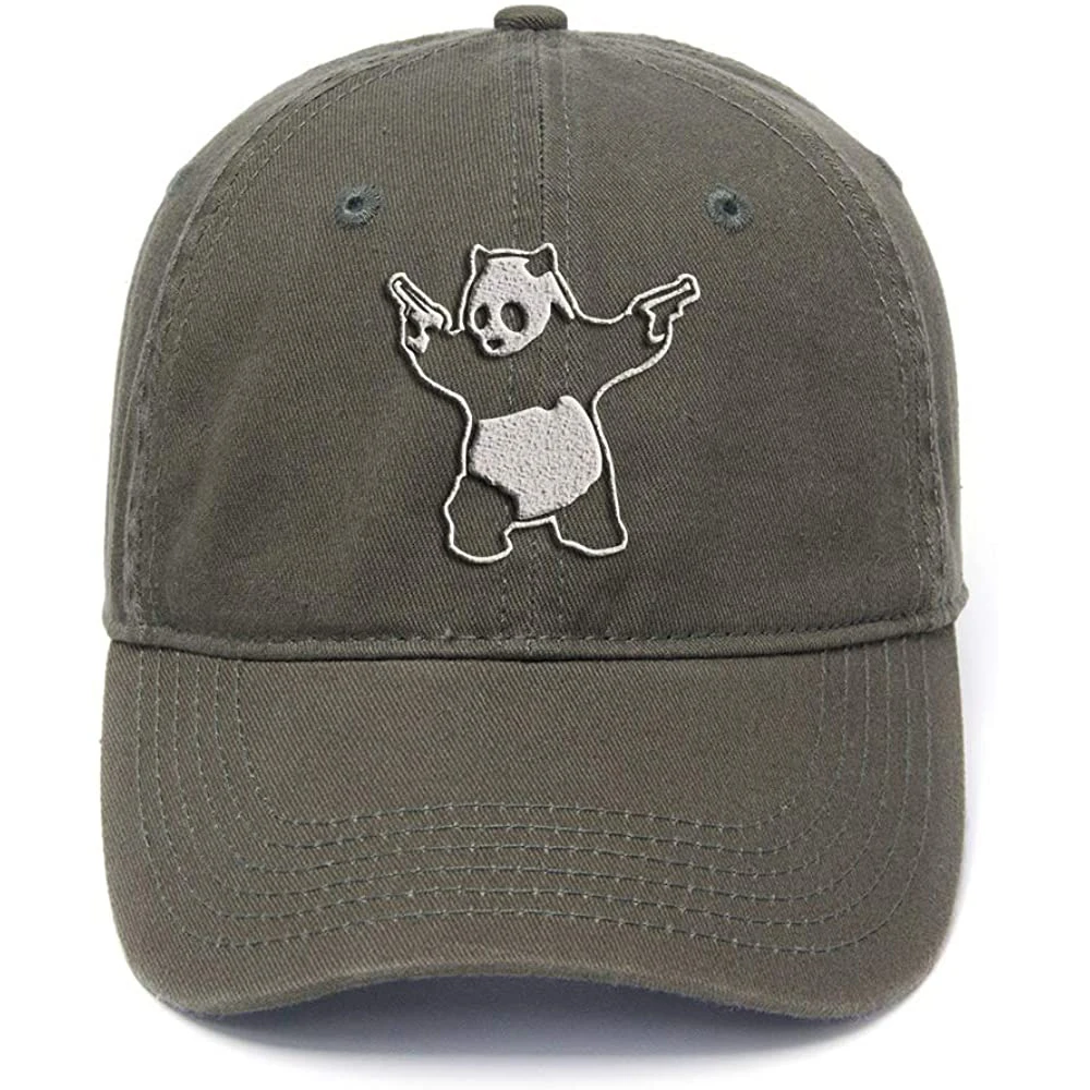 Lyprerazy Panda with Gun Washed Cotton Adjustable Men Women Unisex Hip Hop Cool Flock Printing Baseball Cap images - 6