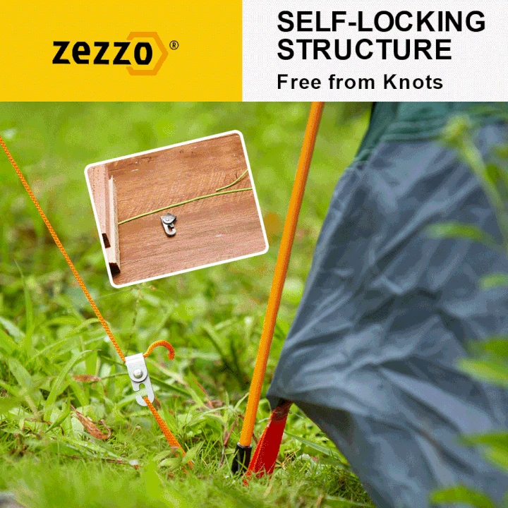 

Zezzo® Automatic Lock Hook Self-locking Free Knot Easy Tighten Rope Kit For Camping Tent Accessories 4pcs Hooks with 1pc 6m Rope