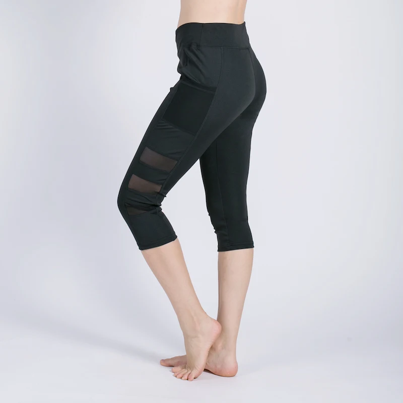 Женские лоскутные леггинсы летние дышащие сетчатые штаны-капри с карманами и