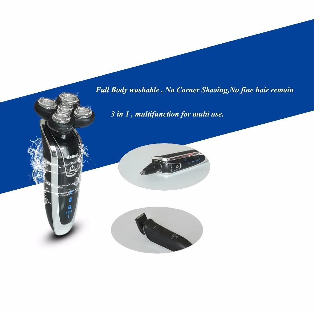 Полностью моющаяся перезаряжаемая Вращающаяся бритва с пятью головками