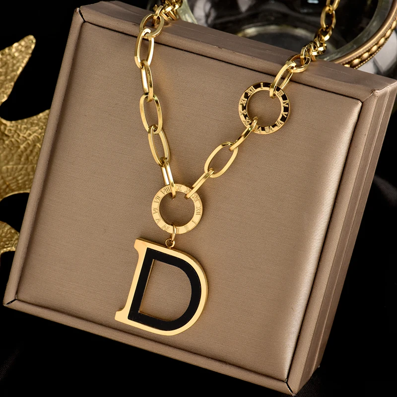 

inserts Titanium steel necklace New fashion jewelry letter D pendant necklaces gold color nice gift for women charm jewelry