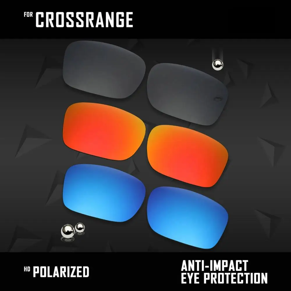 OOWLIT 3 Pairs Polarized Sunglasses Replacement Lenses for Oakley Crossrange OO9361-Black & Fire Red & Ice Blue