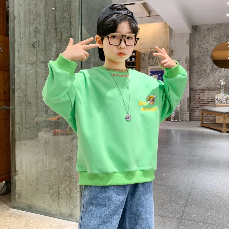 

New Boys Casual Comfortable Sweatshirt Children Spring Autumn Cartoon O-neck T-shirt Teens Daily Pullover Shirt Kids Letter Tops