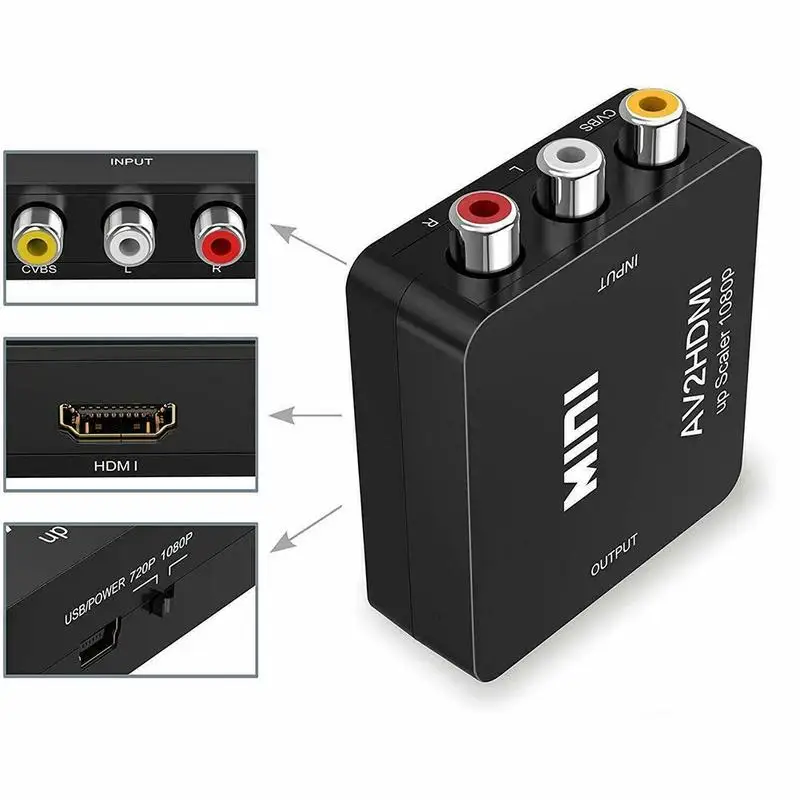 RCA к 1080P Мини Композитный CVBS AV адаптеру AV2HDMI compatible SECAM PAL аудио конвертер Черный