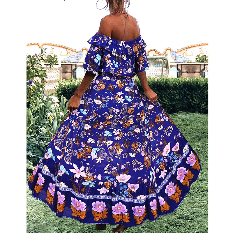 

Women Beach Summer Dresses Ladies Strapless Long Maxi Dress Women Off Shoulder Floral Print Boho Dress Vestidos Female