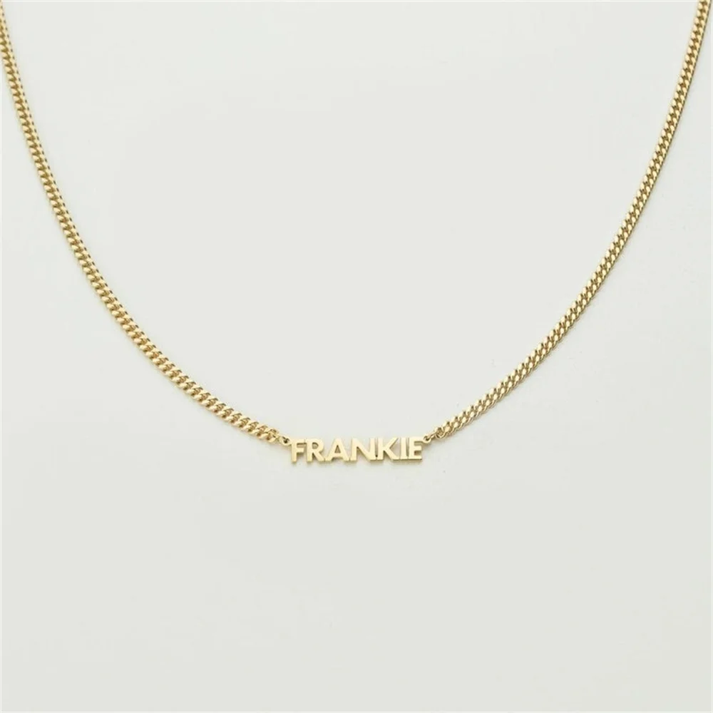 

Индивидуальное ожерелье с именем на заказ, подвеска из нержавеющей стали, Золотая 3 мм кубинская цепь, индивидуальная именная табличка ожер...